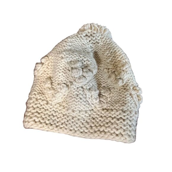 Icing Hat Women Cream 9" Knit Beanie Pom Heart Cable Winter Snow Ski 80s Retro - Picture 5 of 10